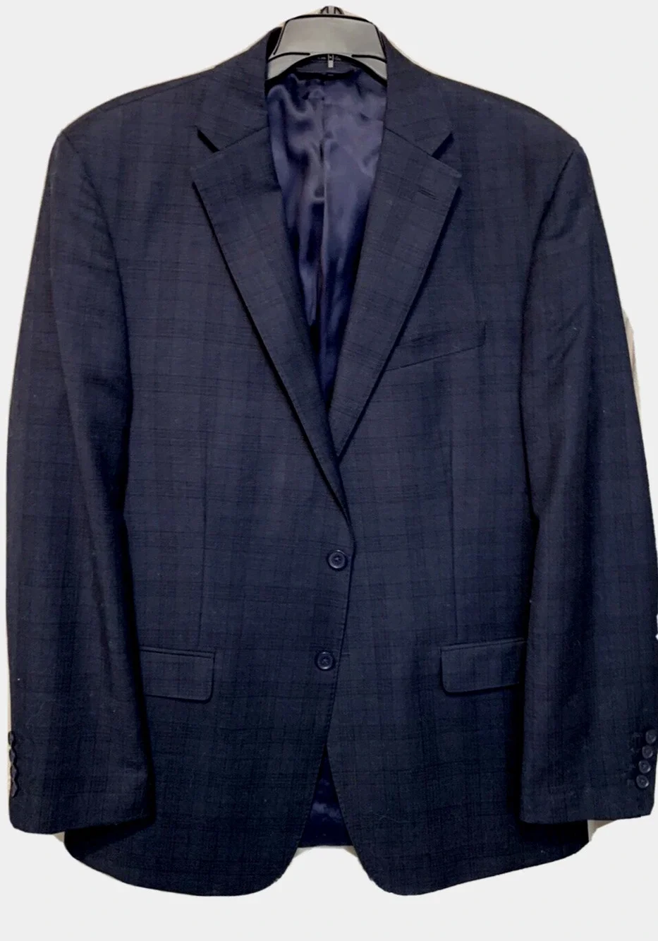 ItalUomo Mens Sports Coat Size 42L Guiseppe Navy Plaid Wool Office Academia